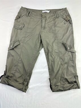 Y2K Olive Green Cargo Capri Pants Vintage Utility Gorpcore Low Rise Cropped Sz 2